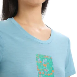 Icebreaker Tech Lite II Short Sleeve Womens T-Shirt - Wildflower Bloom -Outdoor Research Store Icebreaker Tech Lite II SS Tee Wildflower Bloom Blue 04