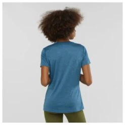 Salomon Agile Womens Short Sleeve T-Shirt -Outdoor Research Store Salomon Agile Short Sleeve Womens T Shirt Copen Blue Dark Demi Heather.Person.Back 940179