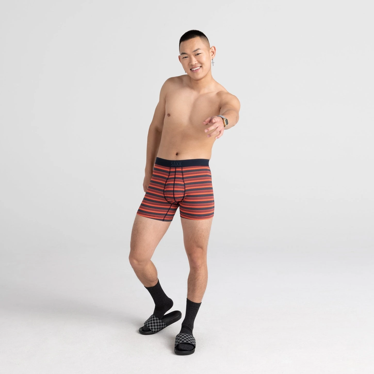 SAXX Quest Quick Dry Mesh Boxer Fly Brief - Red Solar Stripe 5 SAXX Quest Quick Dry Mesh Boxer Fly Brief - Red Solar Stripe - Image 3