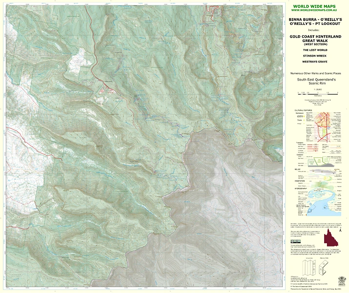 World Wide Maps Binna Burra To OReillys To Point Lookout Great Walk Map 3 World Wide Maps Binna Burra To OReillys To Point Lookout Great Walk Map